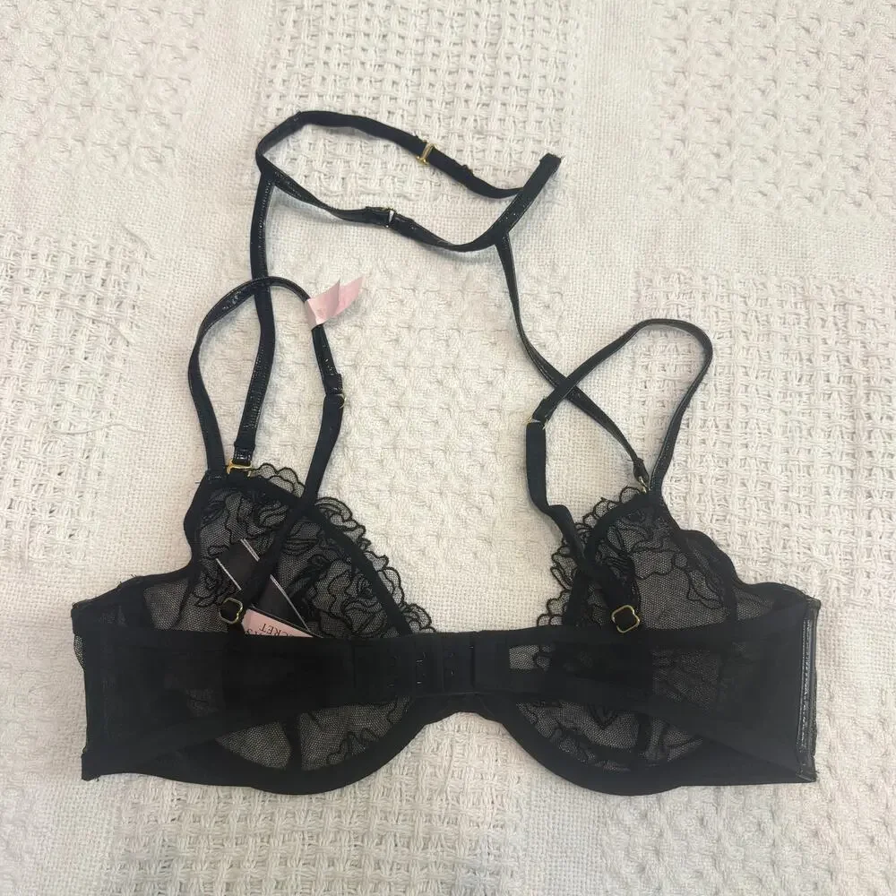 Victoria's Secret Very Sexy 32D strappy low cut demi choker bra BC3 3216